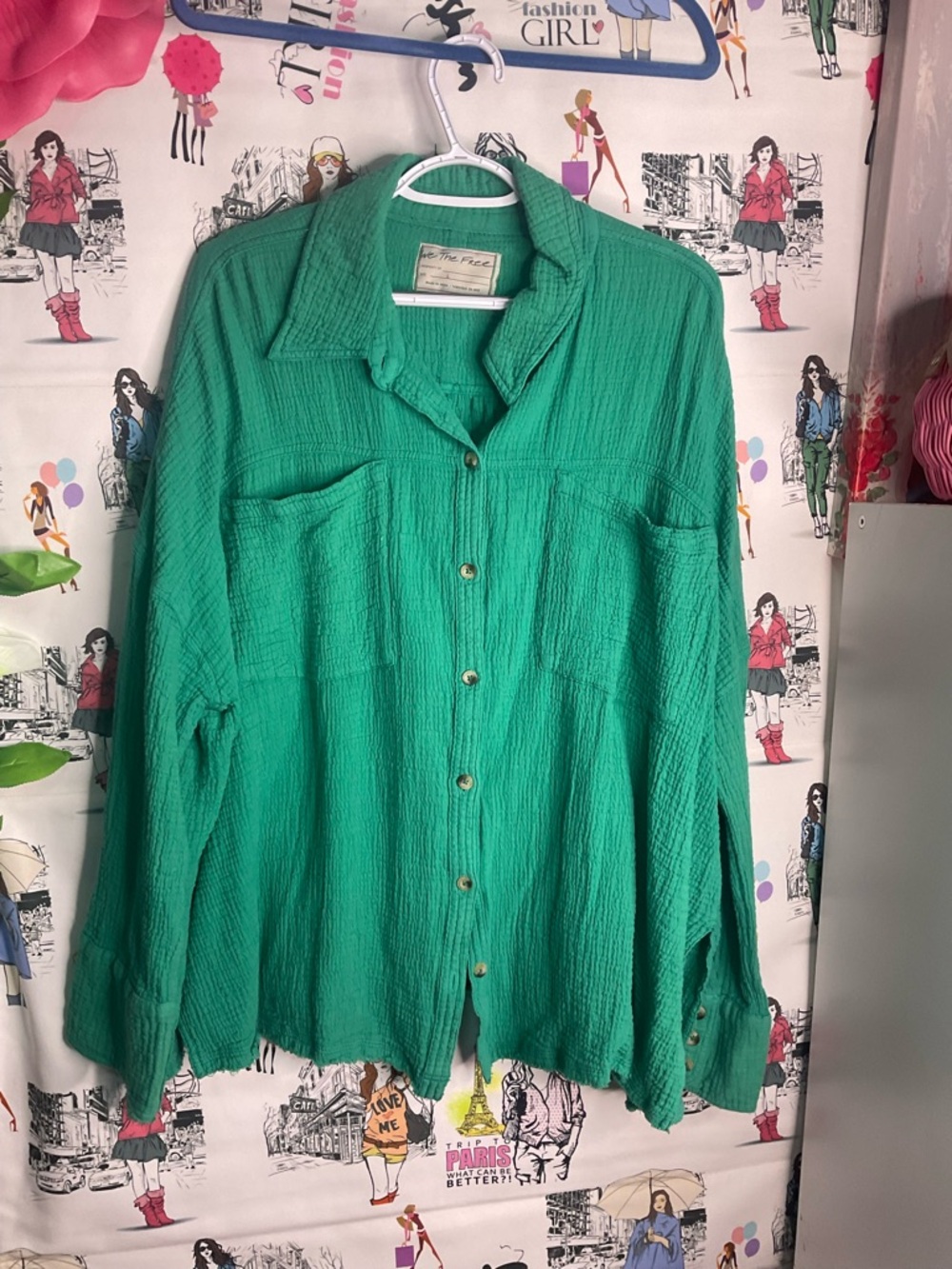 We The Free Textured Emerald Green Button-Down Shirt